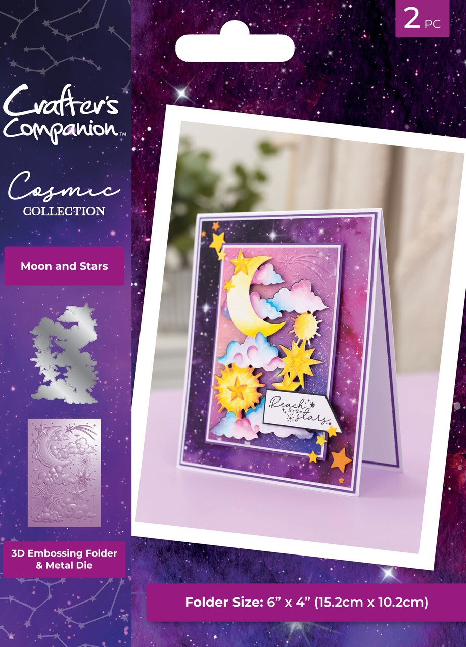 Crafter's Companion Cosmic 3D Embossing Folder And Metal Die-Moon And Stars
